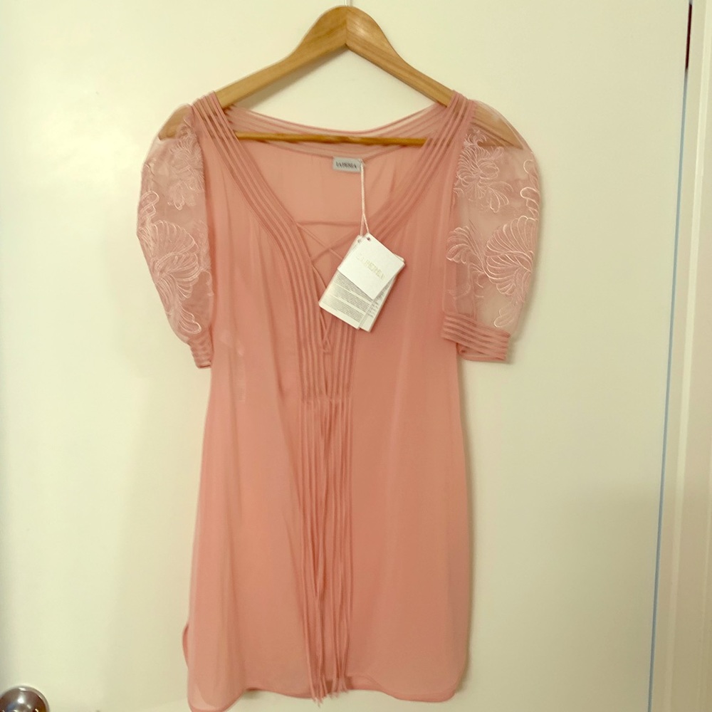 🆕TAGS🏷 La Perla Pink Silk Nightdress Puff Sleeve - Picture 6 of 8